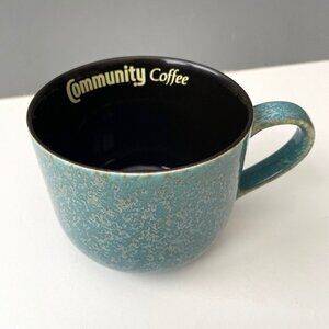 Community Coffee 16oz Mug Artisan Blue Black Wide Mouth Tea Cup Beverage Vessel